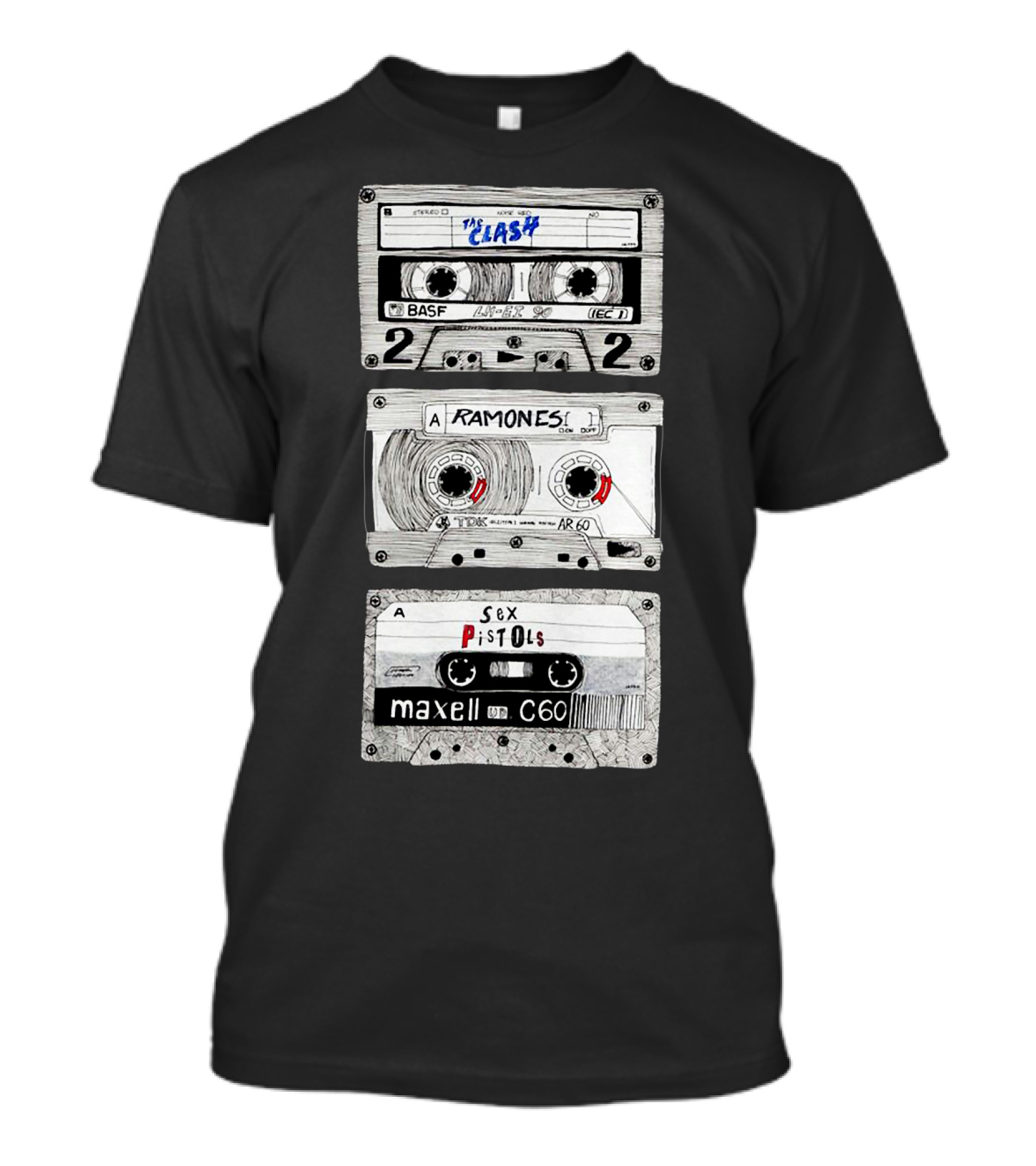 The Clash Ramones Sex Pistols Cassette Tapes Retro Music Icons T-Shirt