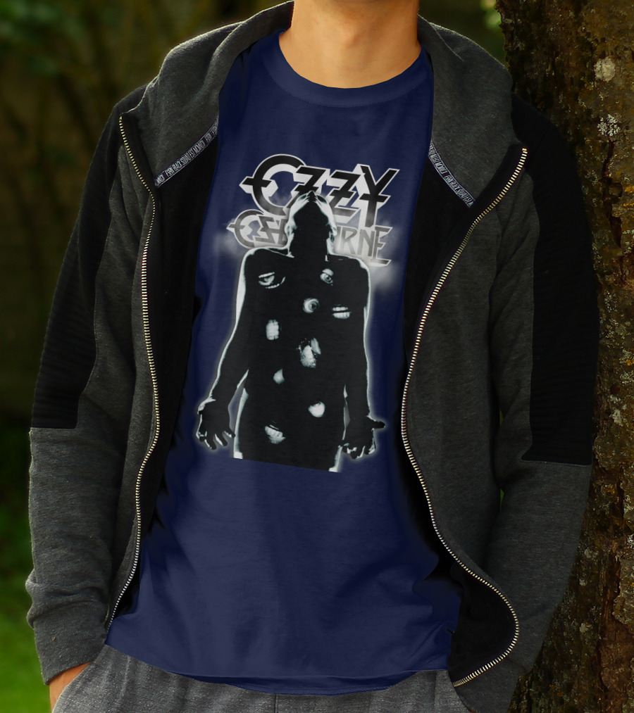 Ozzy Osbourne Black Silhouette With Logos And Light Effects T-Shirt