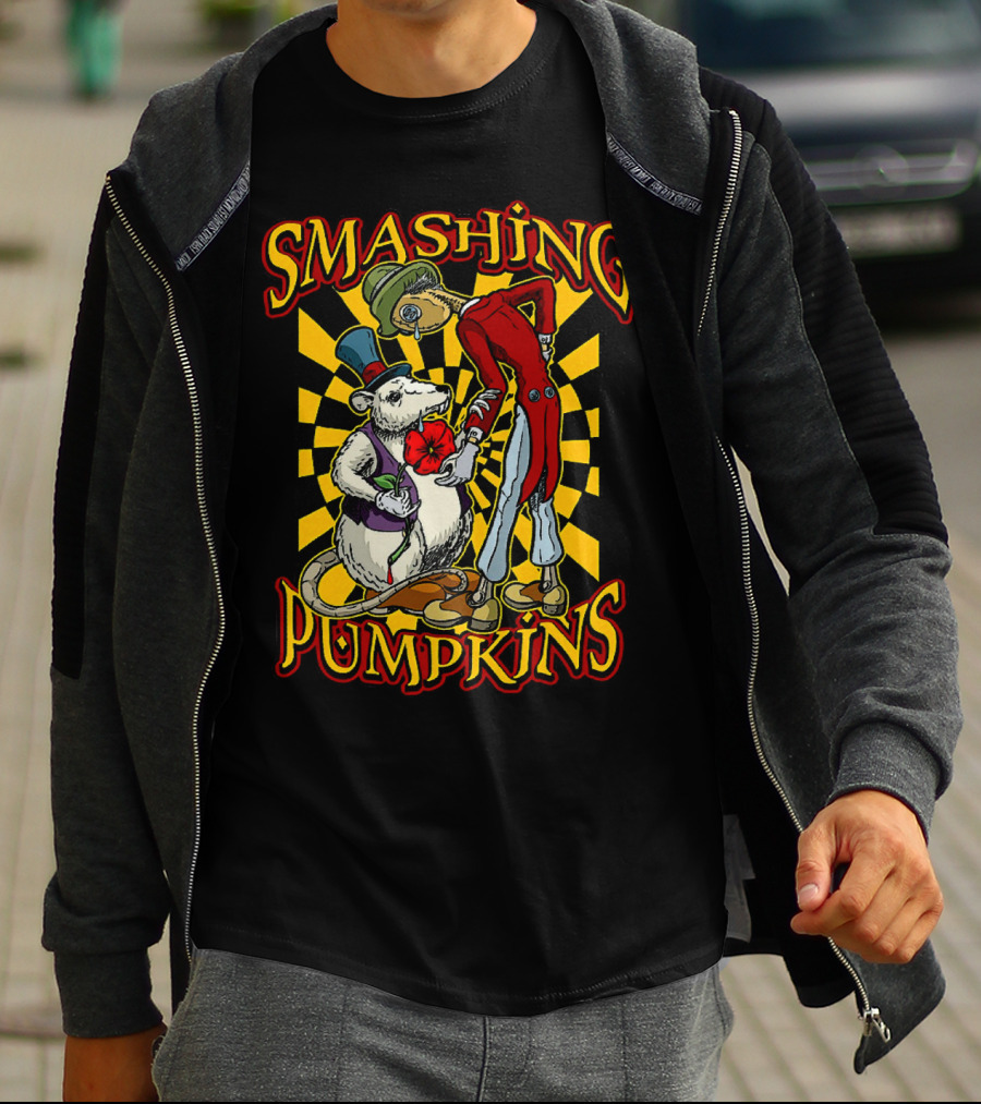 Smashing Pumpkins Alice In Wonderland Style Mad Hatter And White Rabbit T-Shirt