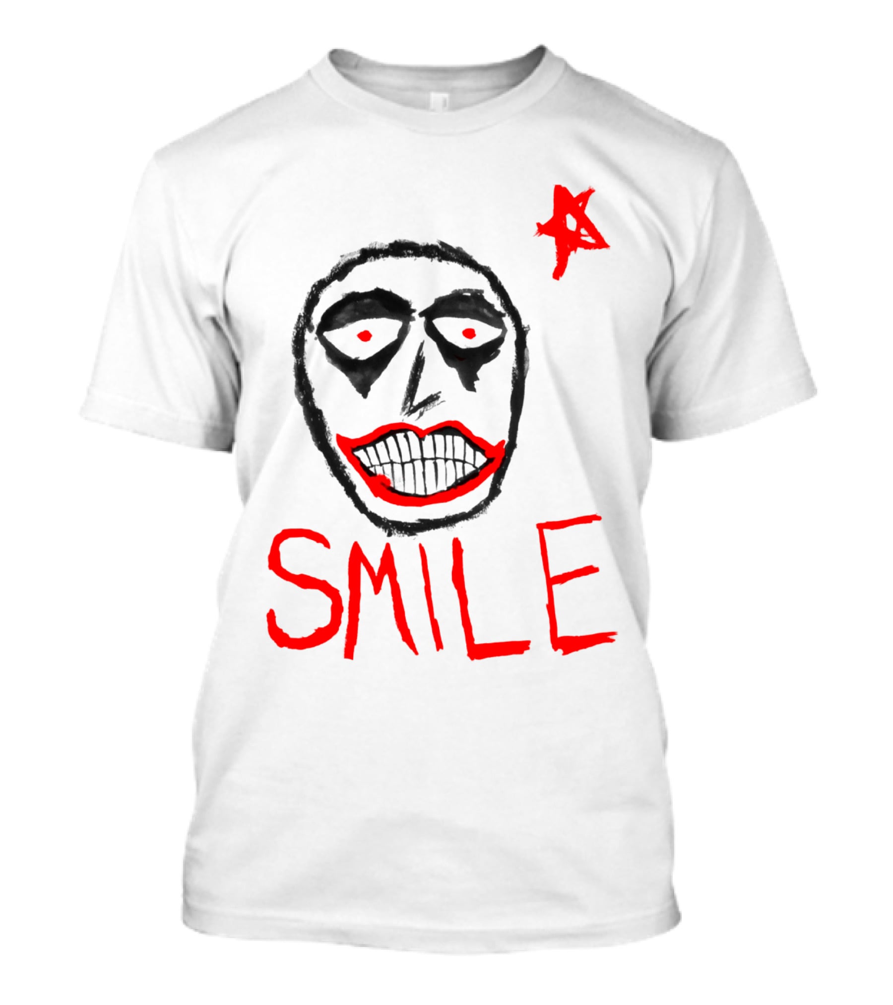 Smile Red Star Face Art T-Shirt