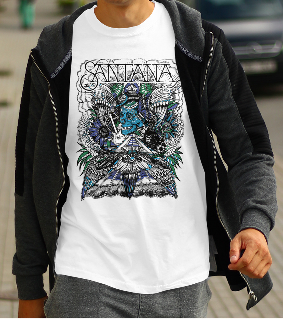 Santana Skull Guitar Art Stn T-Shirt