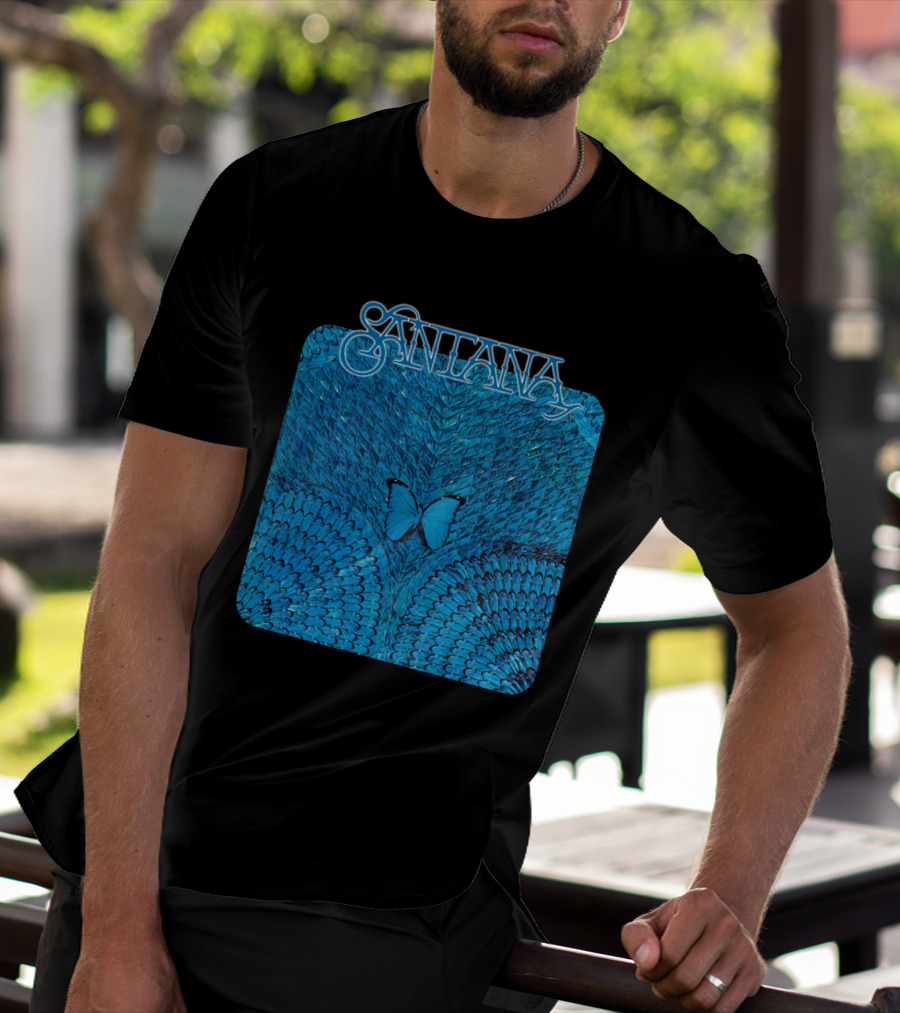 Santana Blue Butterfly And Feathers T-Shirt