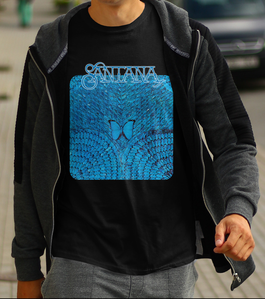 Santana Blue Butterfly And Feathers T-Shirt