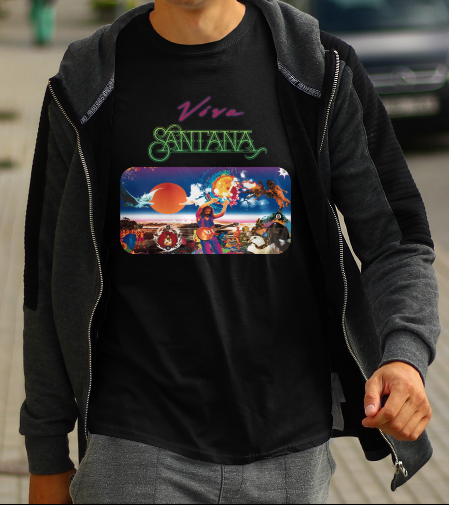 Viva Santana Psychedelic Artwork Collage T-Shirt