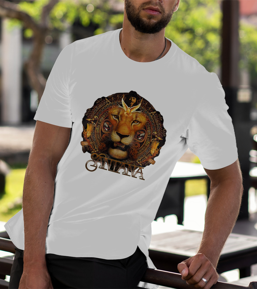 Santana Lion Artwork With Intricate Circular Motif T-Shirt