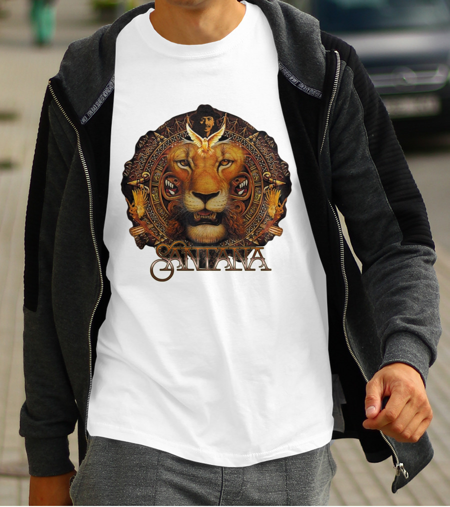 Santana Lion Artwork With Intricate Circular Motif T-Shirt