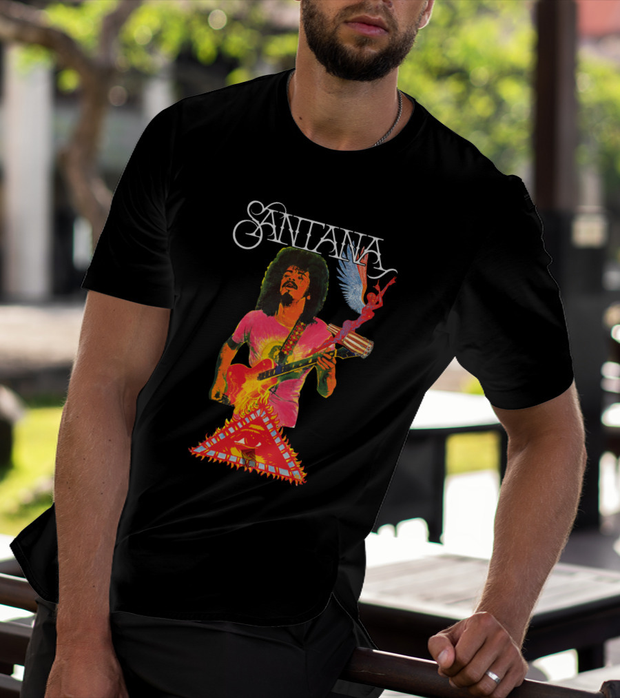 Santana Guitar Art With Angel And Pyramid T-Shirt