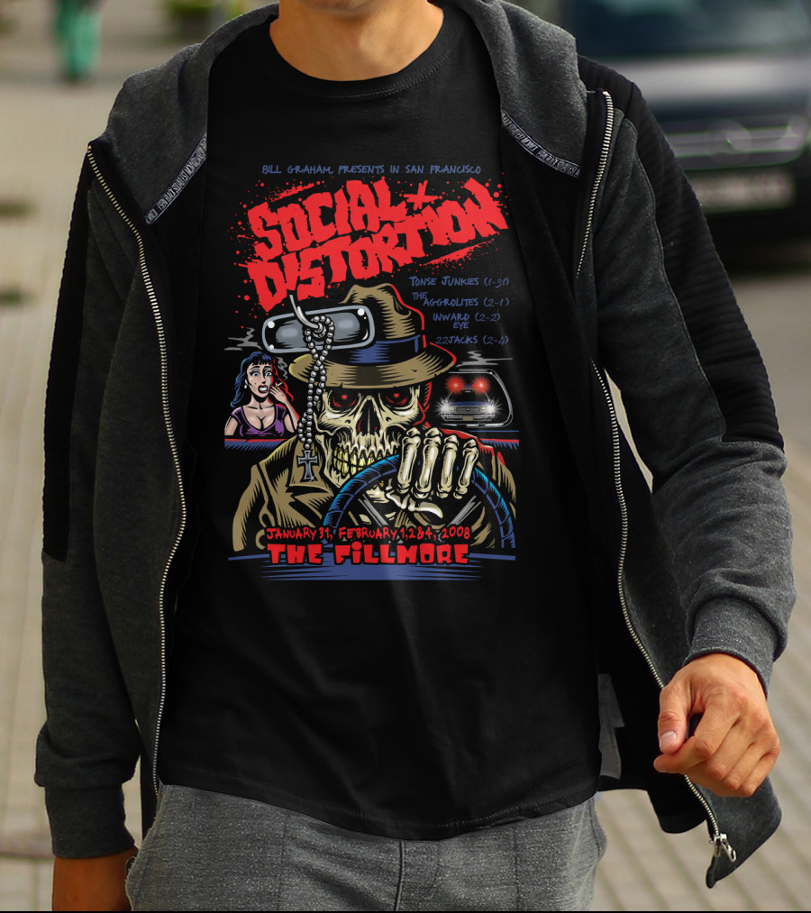 Social Distortion Bill Graham Presents San Francisco The Fillmore January 31 February 1 2 4 2008 Tone Junkies The Aggrolites Inward Eye 22Jacks T-Shirt