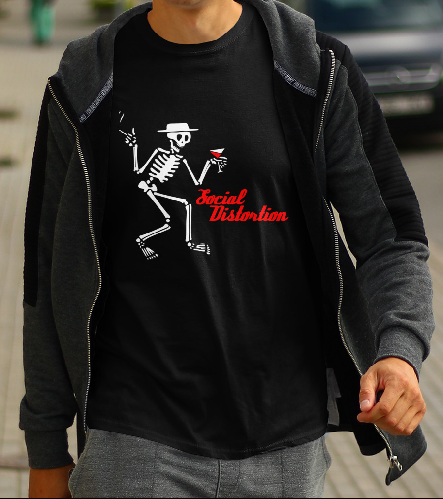 Social Distortion Skeleton With Hat And Drink T-Shirt
