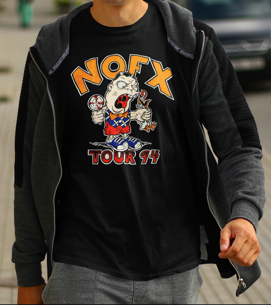 Nofx Tour 94 Cartoon Character With Slingshot And Roast Chicken T-Shirt