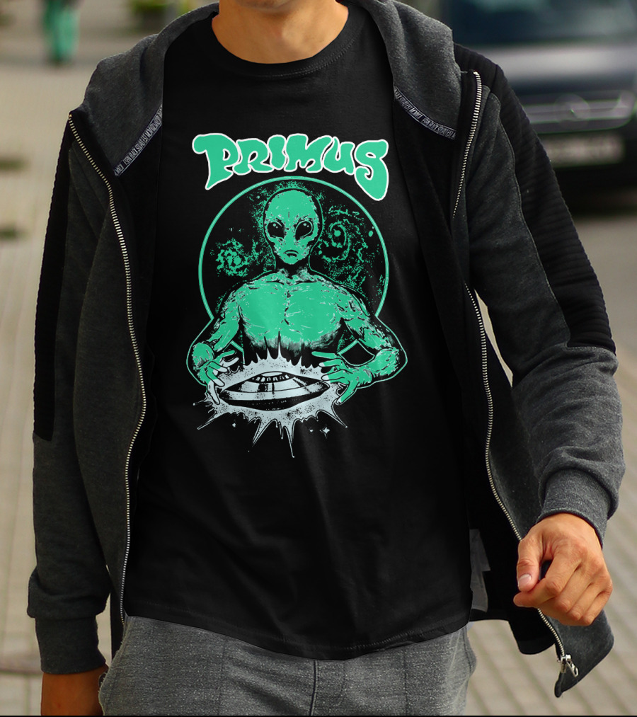 Primus Alien Holding Ufo With Cosmic T-Shirt