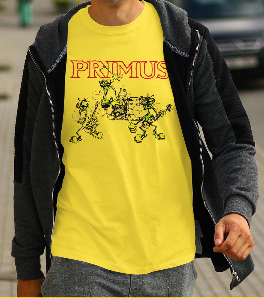 Primus Iconic Cartoon Figures With Red Title T-Shirt