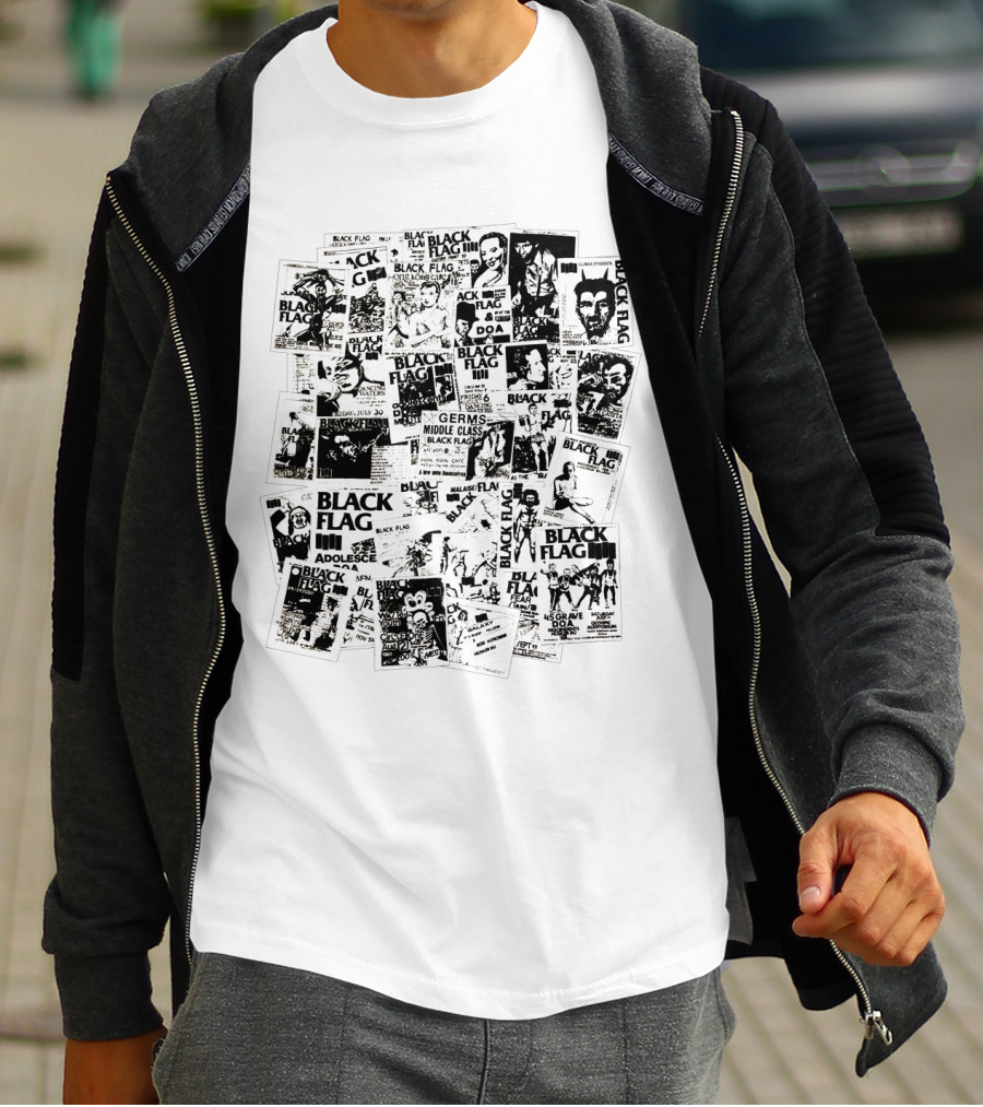 Black Flag Collage With Concert Posters T-Shirt