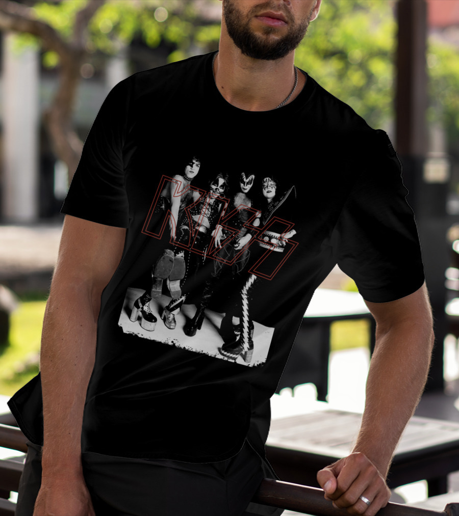 Kiss Band Classic Members Black And Whitephoto T-Shirt
