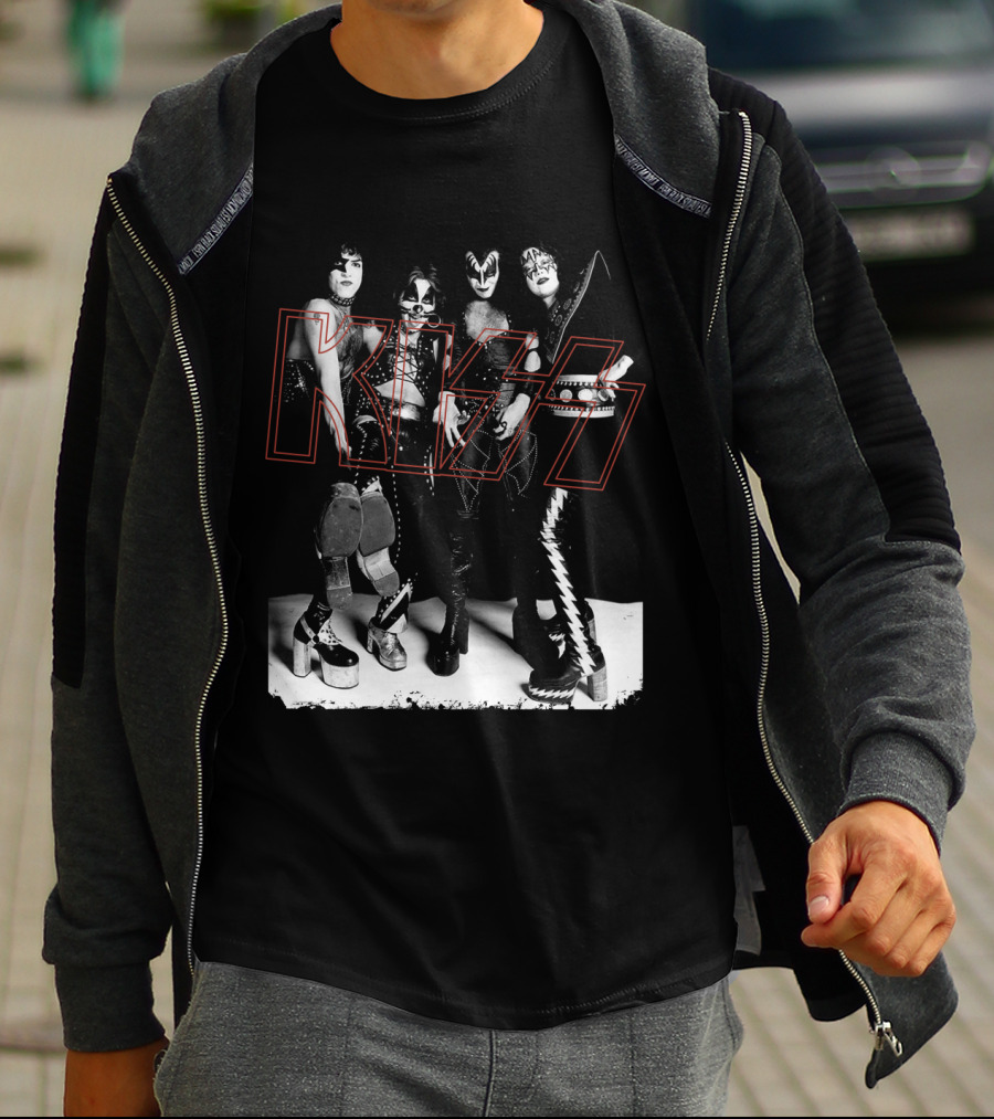 Kiss Band Classic Members Black And Whitephoto T-Shirt