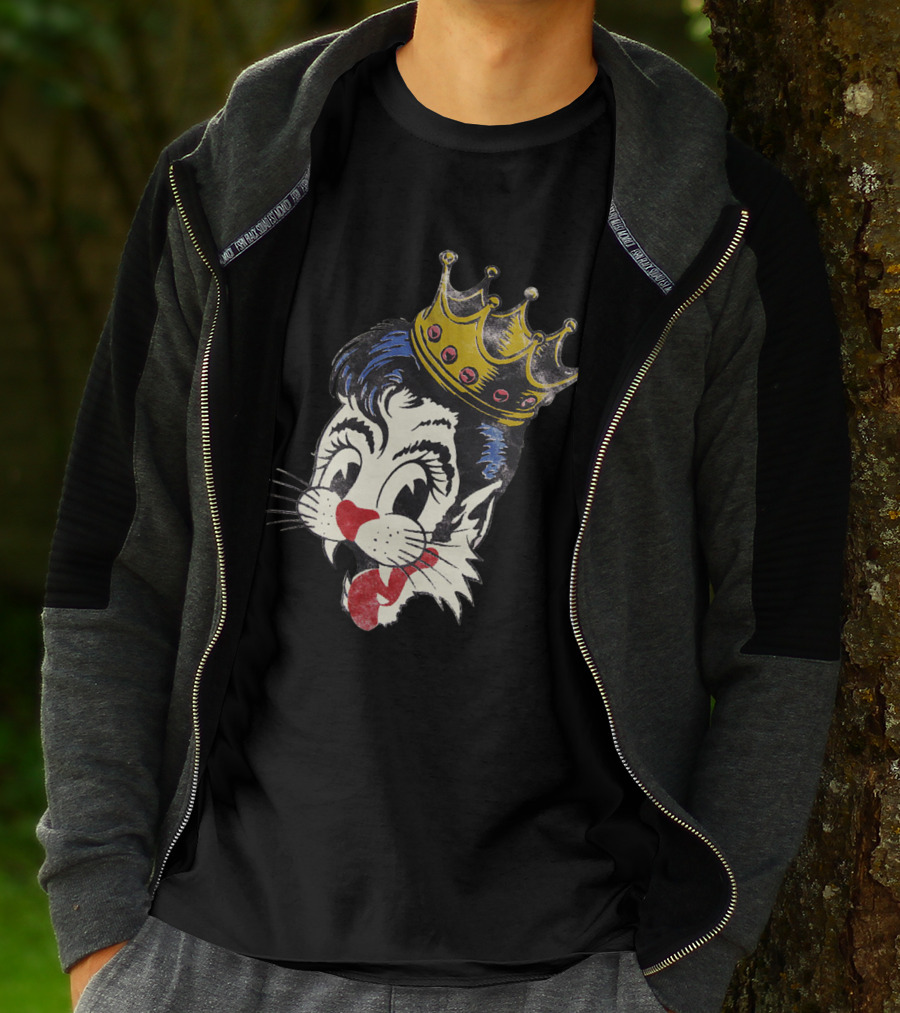 Kiss Cat King Retro Mascot Style With Crown T-Shirt
