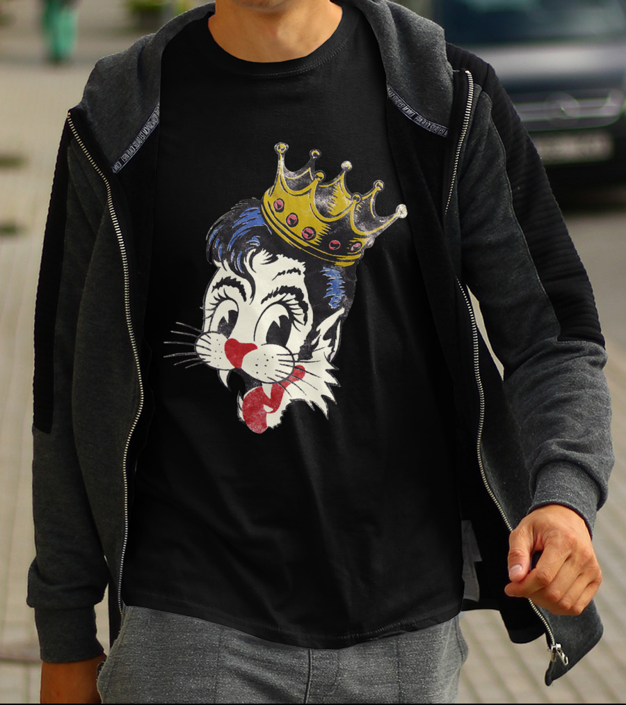 Kiss Cat King Retro Mascot Style With Crown T-Shirt