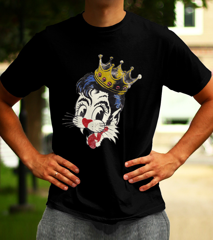 Kiss Cat King Retro Mascot Style With Crown T-Shirt
