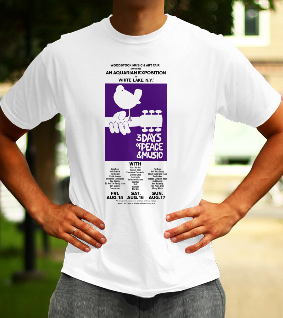 Woodstock Music & Art Fair An Aquarian Exposition White Lake Ny 3 Days Of Peace & Music Aug 15-17 T-Shirt