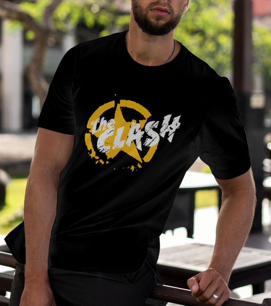 The Clash Star Logo Distressed Style Yellow And White T-Shirt