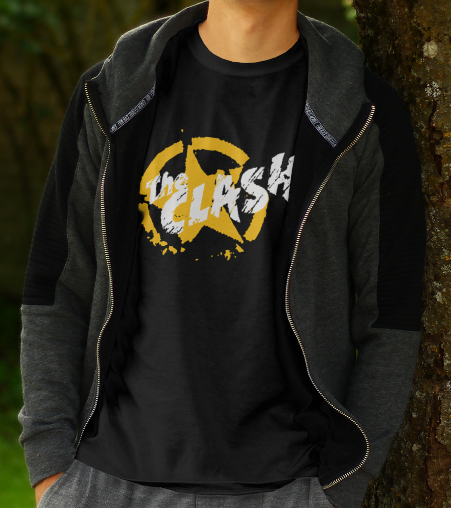 The Clash Star Logo Distressed Style Yellow And White T-Shirt