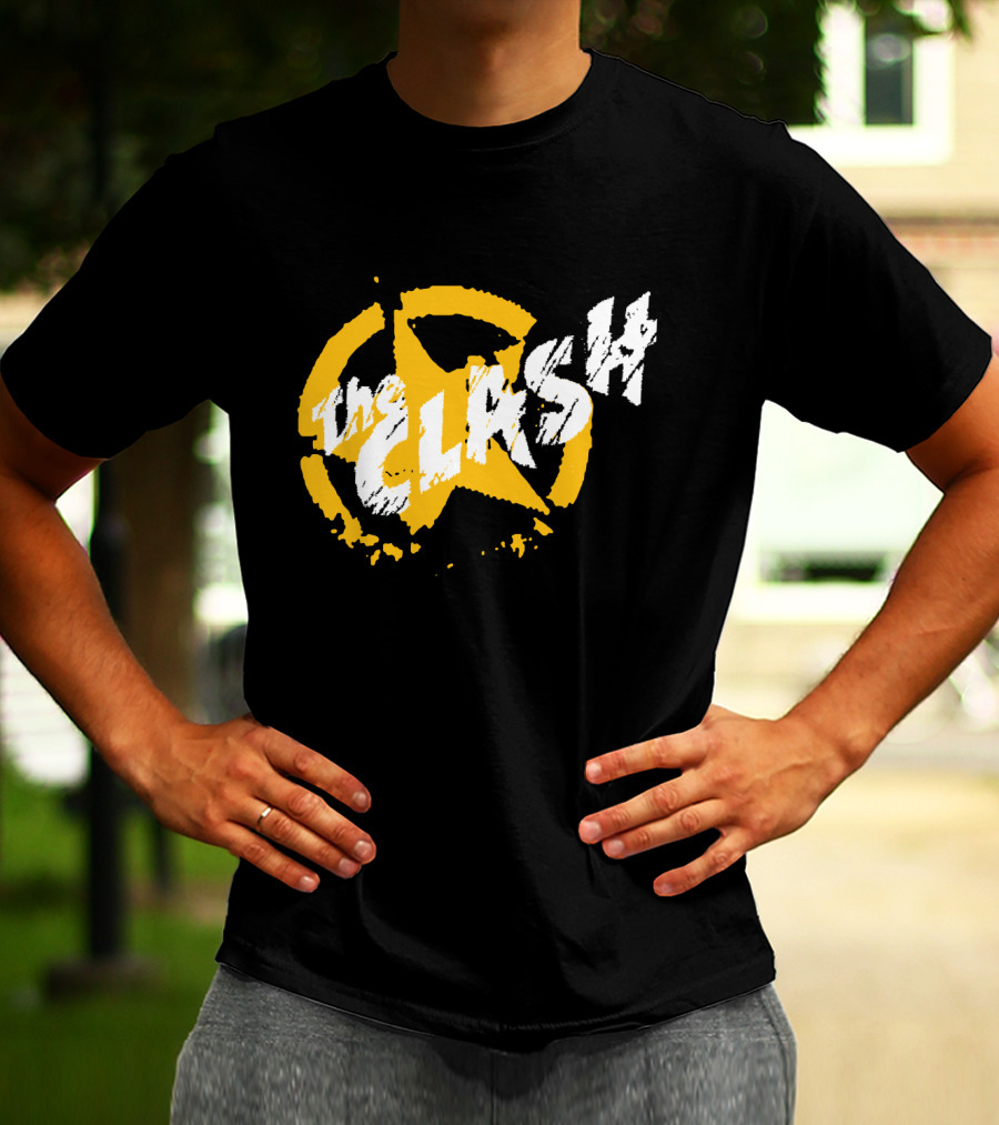 The Clash Star Logo Distressed Style Yellow And White T-Shirt