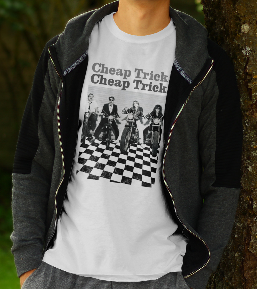 Cheap Trick Band Vintage Motorcycle Checkerboard T-Shirt
