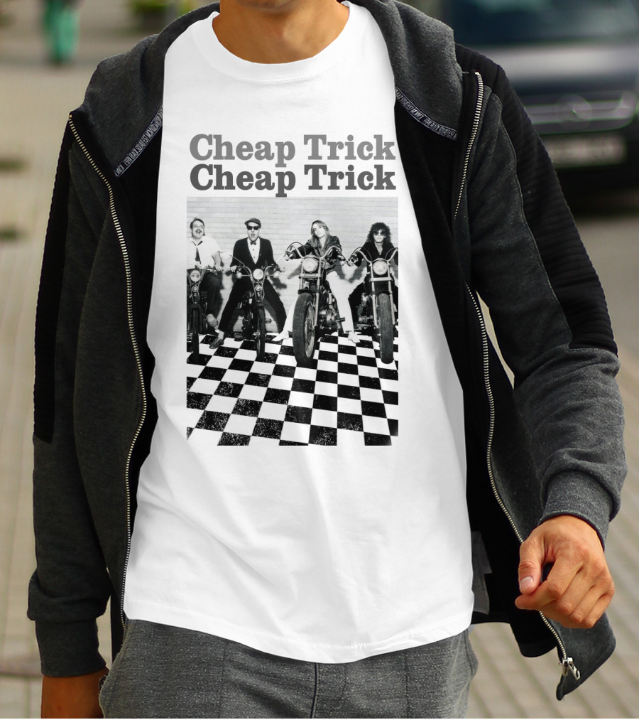 Cheap Trick Band Vintage Motorcycle Checkerboard T-Shirt