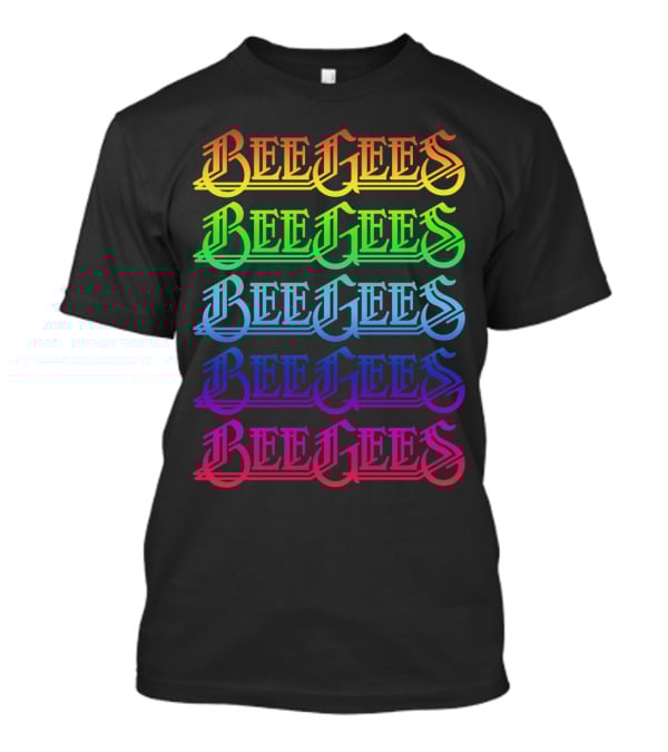 Bee Gees Rainbow Text Multi-Color Typography T-Shirt