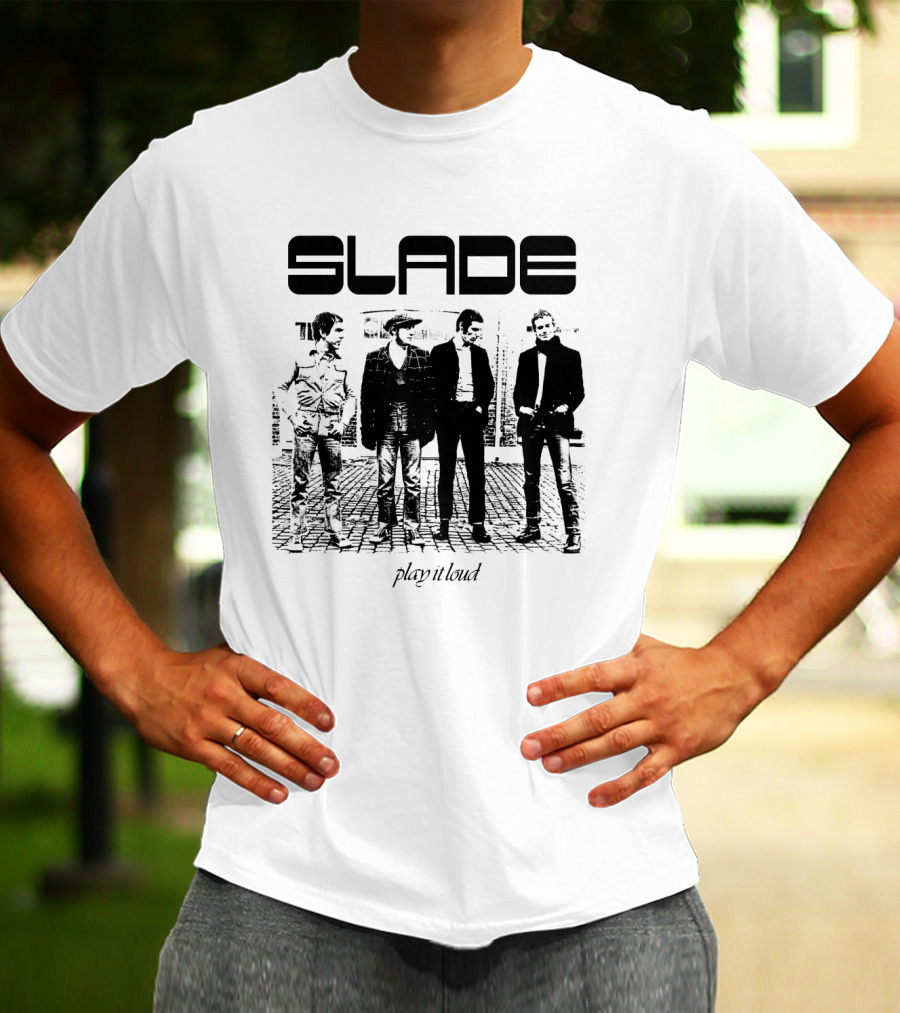 Slade Play It Loud Band Members Black And White Group Photo T-Shirt