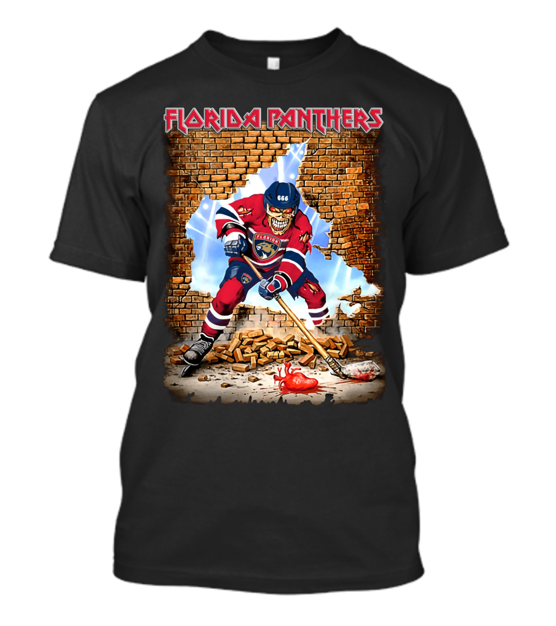 Florida Panthers Hockey Zombie Breaking Through Brick Wall T-Shirt