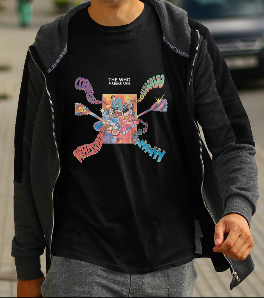 The Who A Quick One Colorful Band Members Cartoon Text Explosion T-Shirt