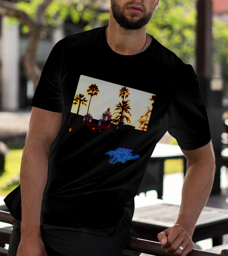 The Eagles Hotel California Neon Palm Sunset T-Shirt