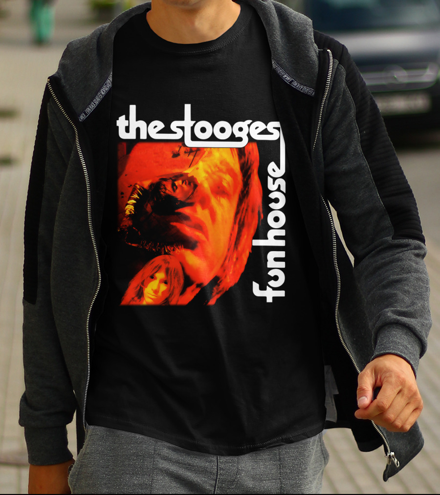 The Stooges Fun House 1970 Album Cover Art With Band Faces In Red And Orange T-Shirt