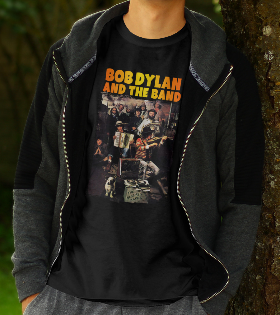 Bob Dylan And The Band The Basement Tapes Group Photo With Instruments And Dog T-Shirt