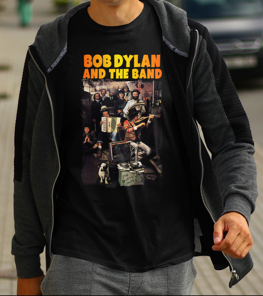 Bob Dylan And The Band The Basement Tapes Group Photo With Instruments And Dog T-Shirt