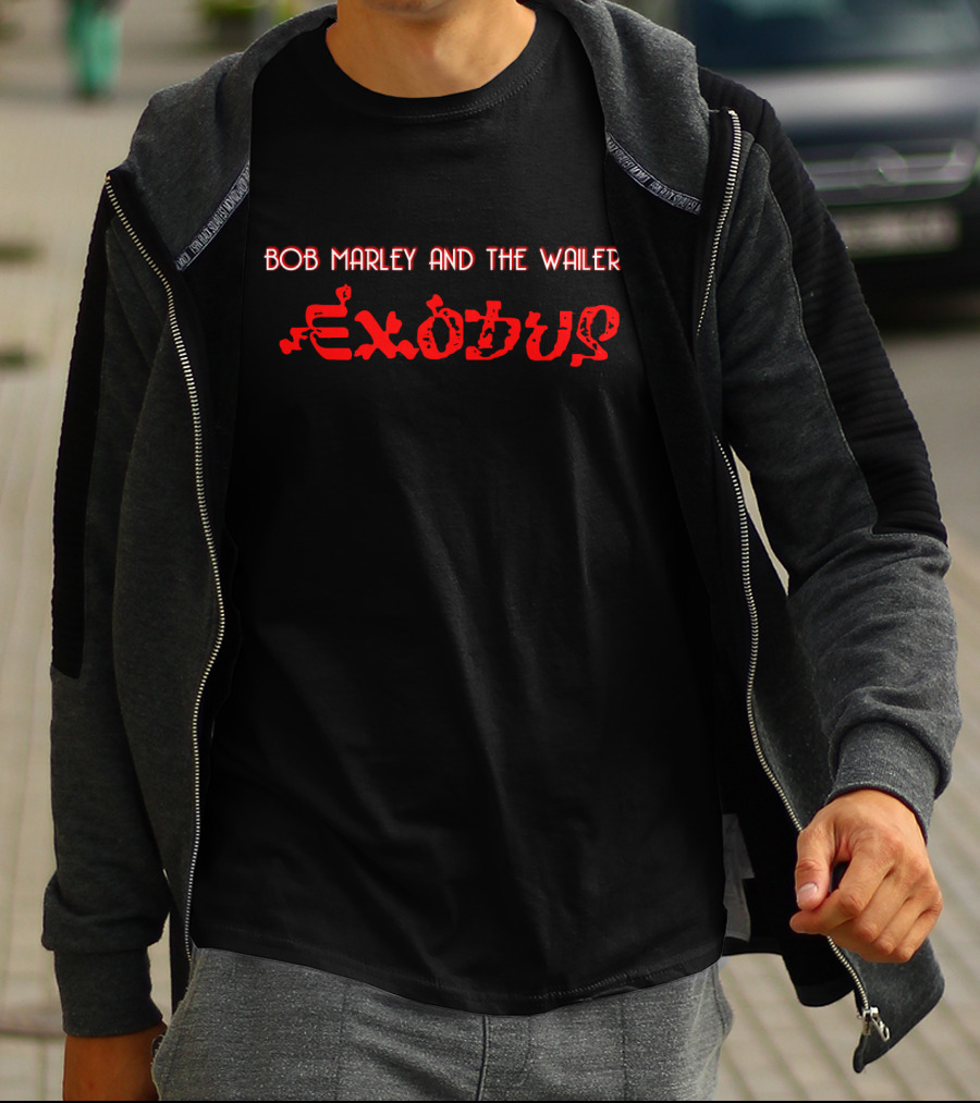 Bob Marley And The Wailers Exodus Album Text In Red T-Shirt