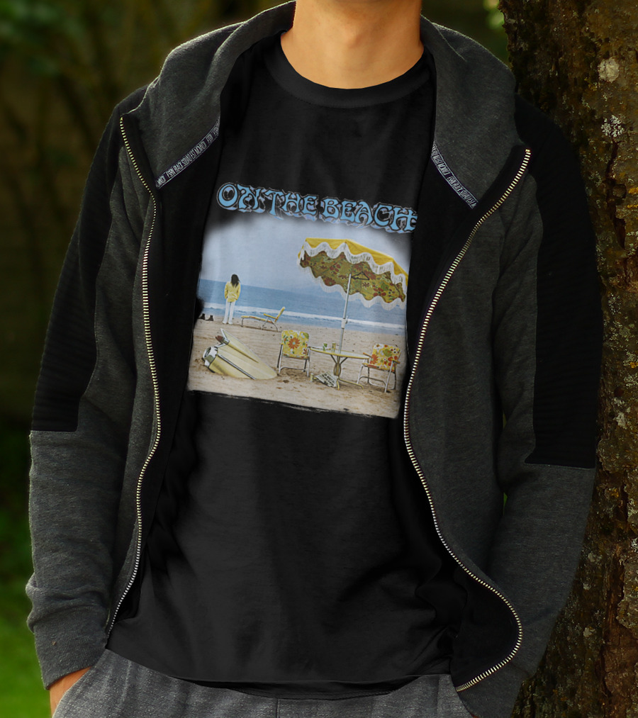 Neil Young On The Beach Vintage Album Cover Surreal Coastal Scene T-Shirt