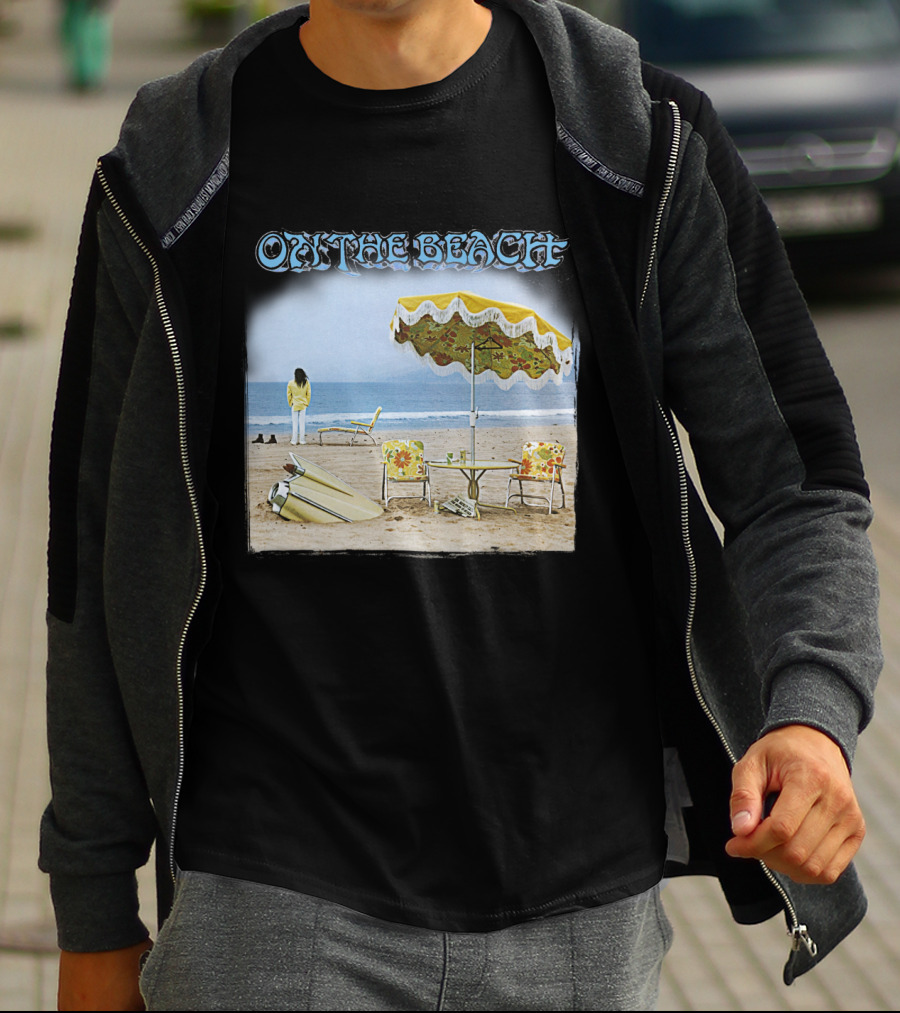 Neil Young On The Beach Vintage Album Cover Surreal Coastal Scene T-Shirt
