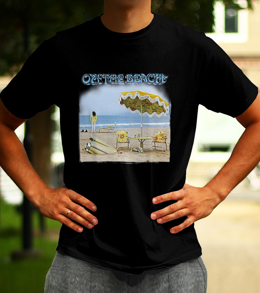 Neil Young On The Beach Vintage Album Cover Surreal Coastal Scene T-Shirt
