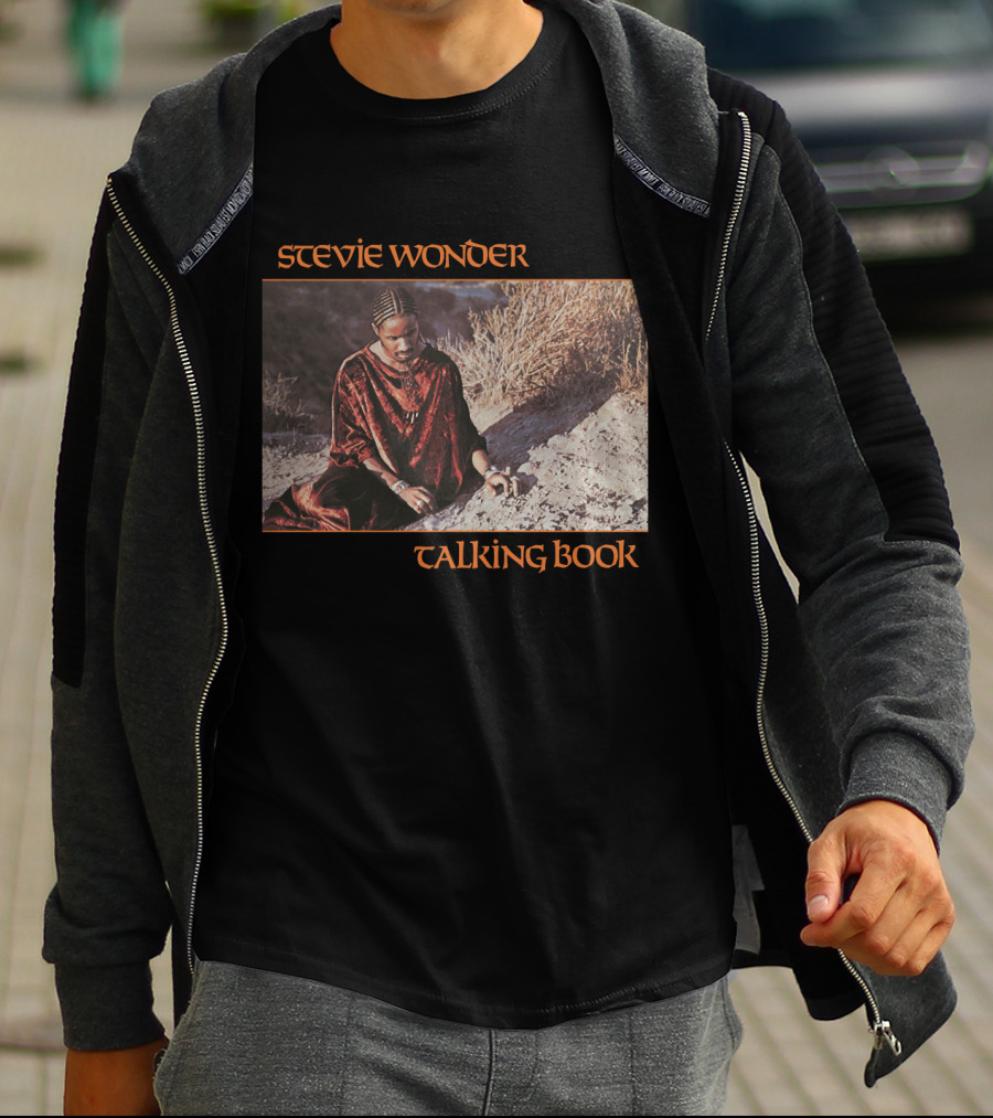 Stevie Wonder Sitting In Sand Talking Book Cover T-Shirt