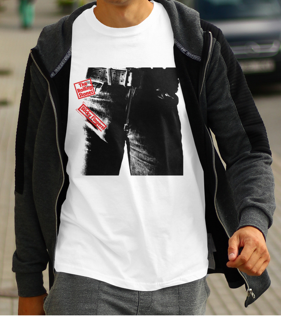 The Rolling Stones Sticky Fingers 1971 Iconic Black And White Jean Zipper T-Shirt