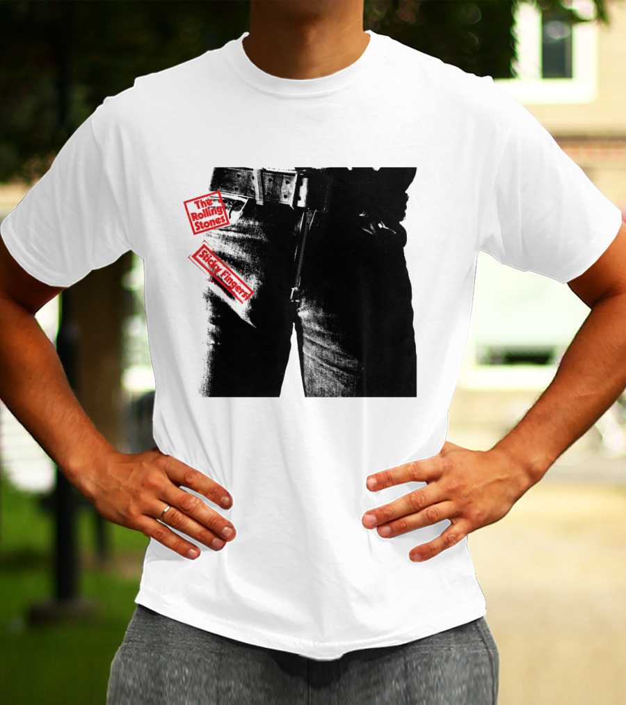 The Rolling Stones Sticky Fingers 1971 Iconic Black And White Jean Zipper T-Shirt
