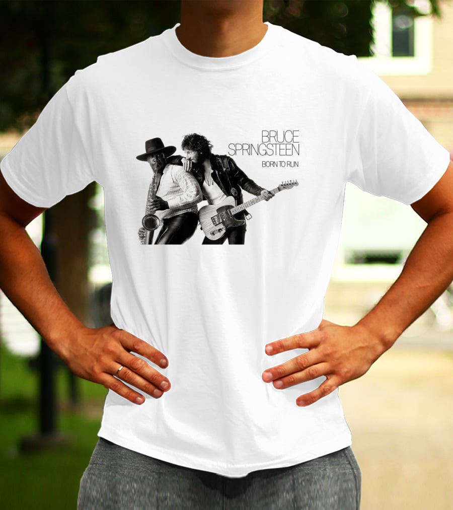 Bruce Springsteen Born To Run Album Cover Clarence Clemons Saxophone And Guitar T-Shirt
