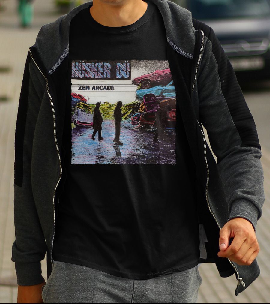 Husker Du Zen Arcade Album Cover With Silhouetted Figures And Junkyard Scene T-Shirt