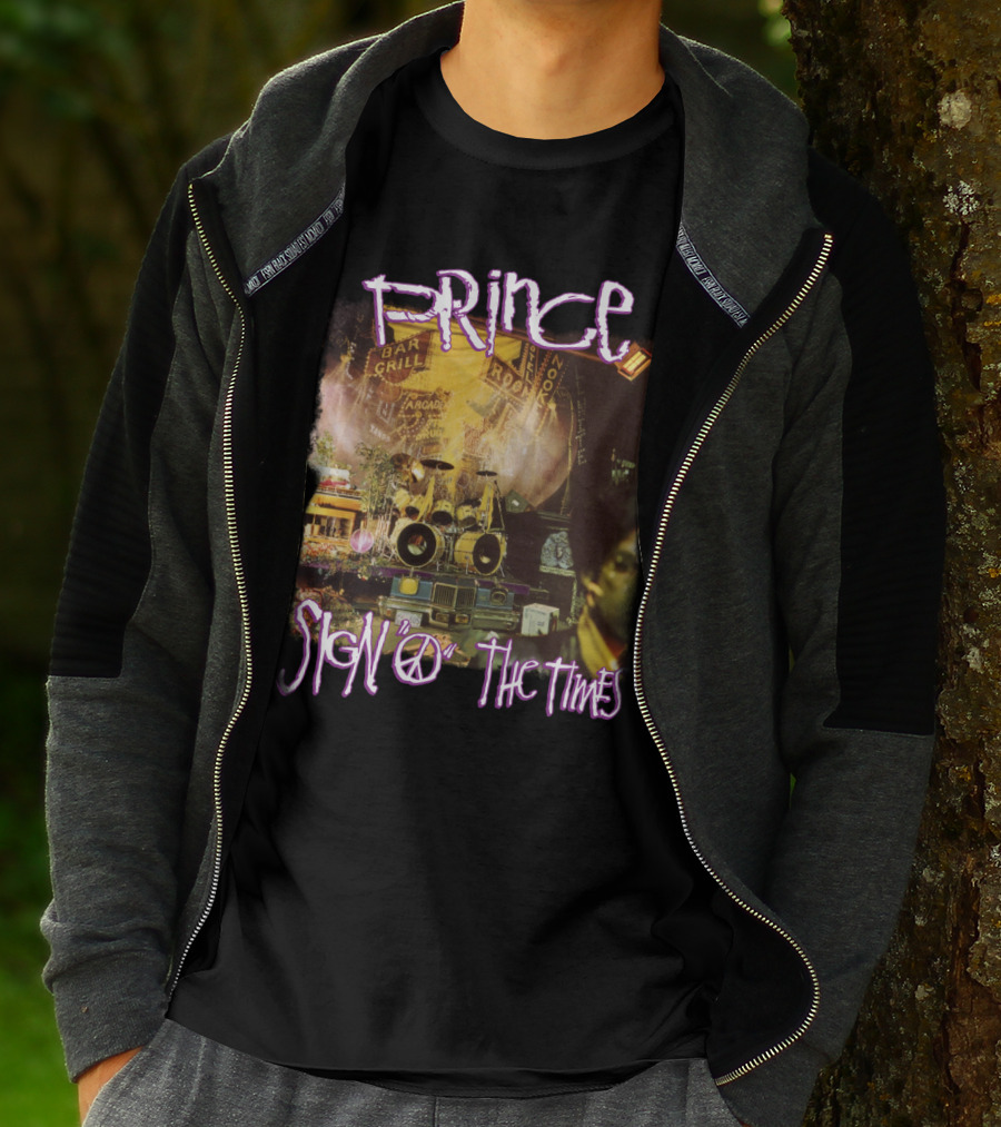 Prince Sign O The Times Album Cover Art With Musical Instruments And Stage Visuals T-Shirt