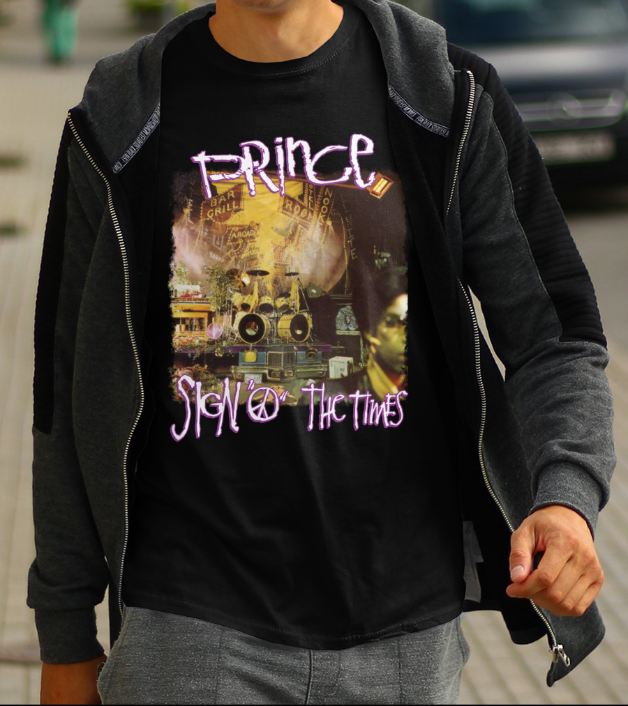Prince Sign O The Times Album Cover Art With Musical Instruments And Stage Visuals T-Shirt