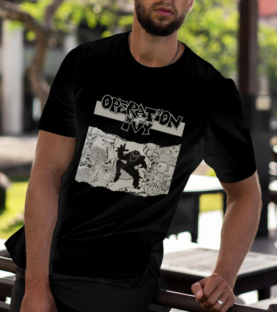 Operation Ivy Energy Album Cover Black And White Silhouetted Figure And Doodle Art T-Shirt