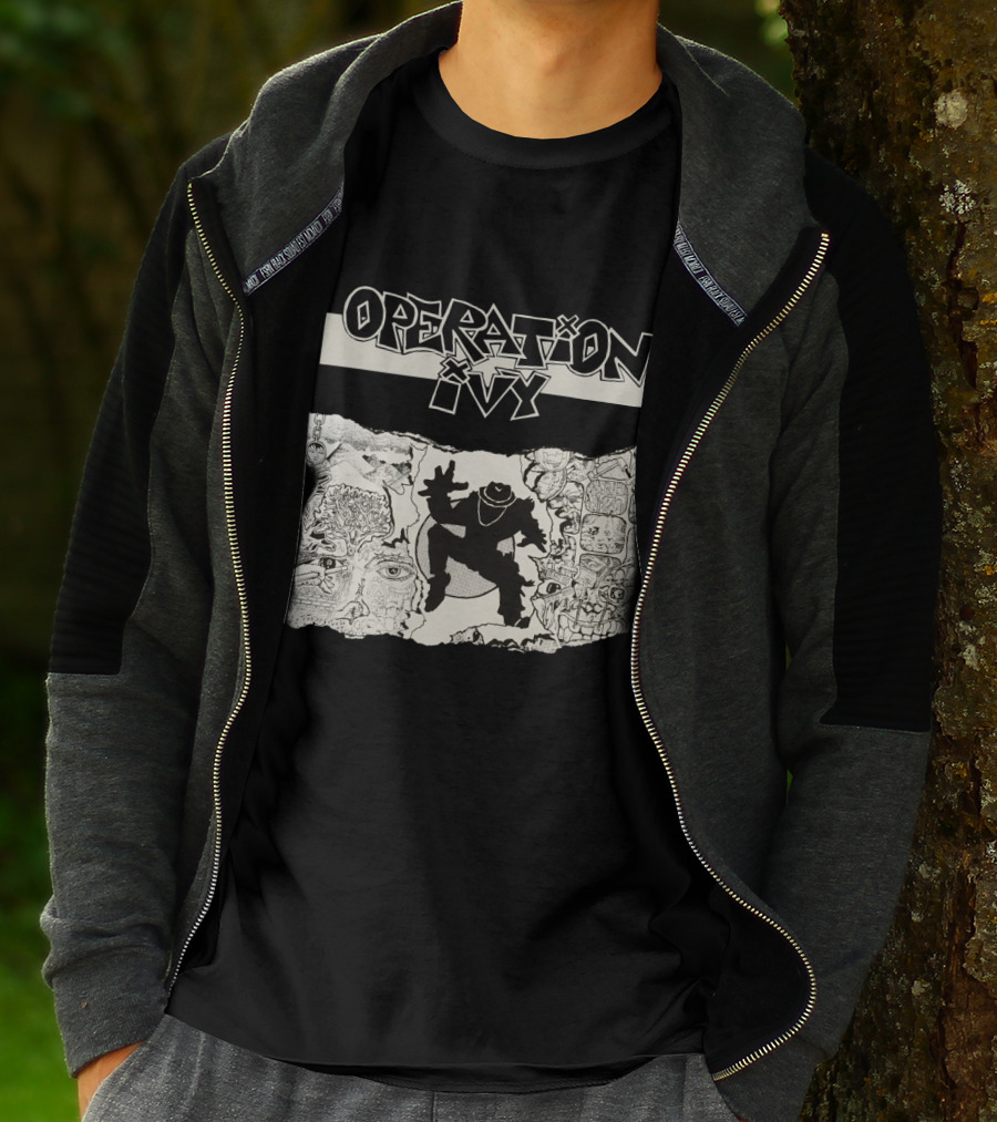 Operation Ivy Energy Album Cover Black And White Silhouetted Figure And Doodle Art T-Shirt