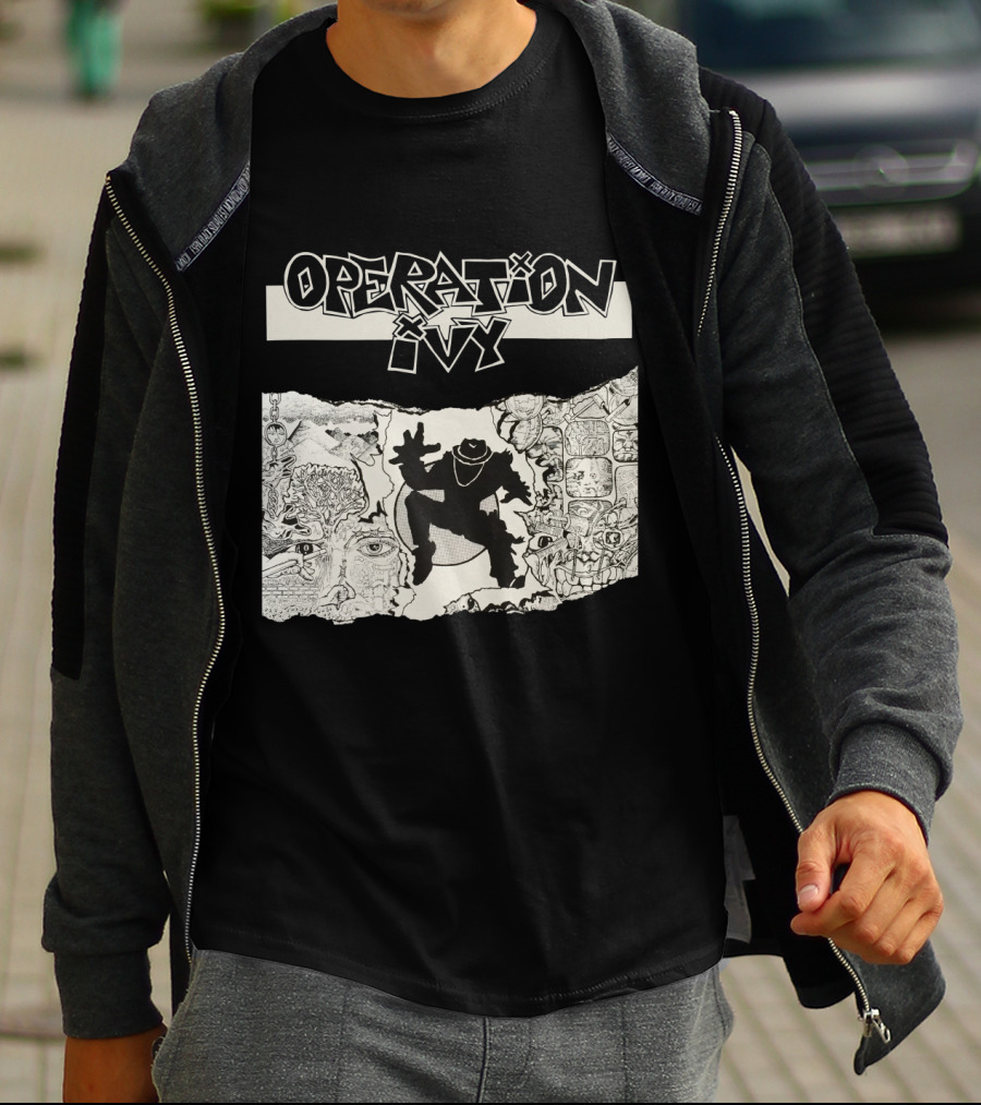 Operation Ivy Energy Album Cover Black And White Silhouetted Figure And Doodle Art T-Shirt